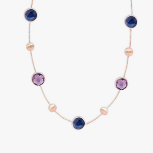 Kensington Double Stone Necklace in 14K Satin Rose Gold with Sapphire and Amethyst