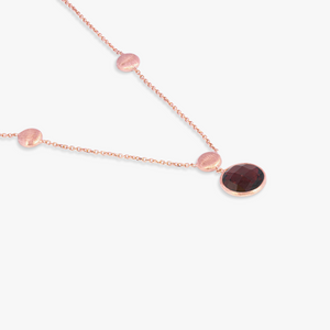 14K satin rose gold Kensington single stone necklace with garnet