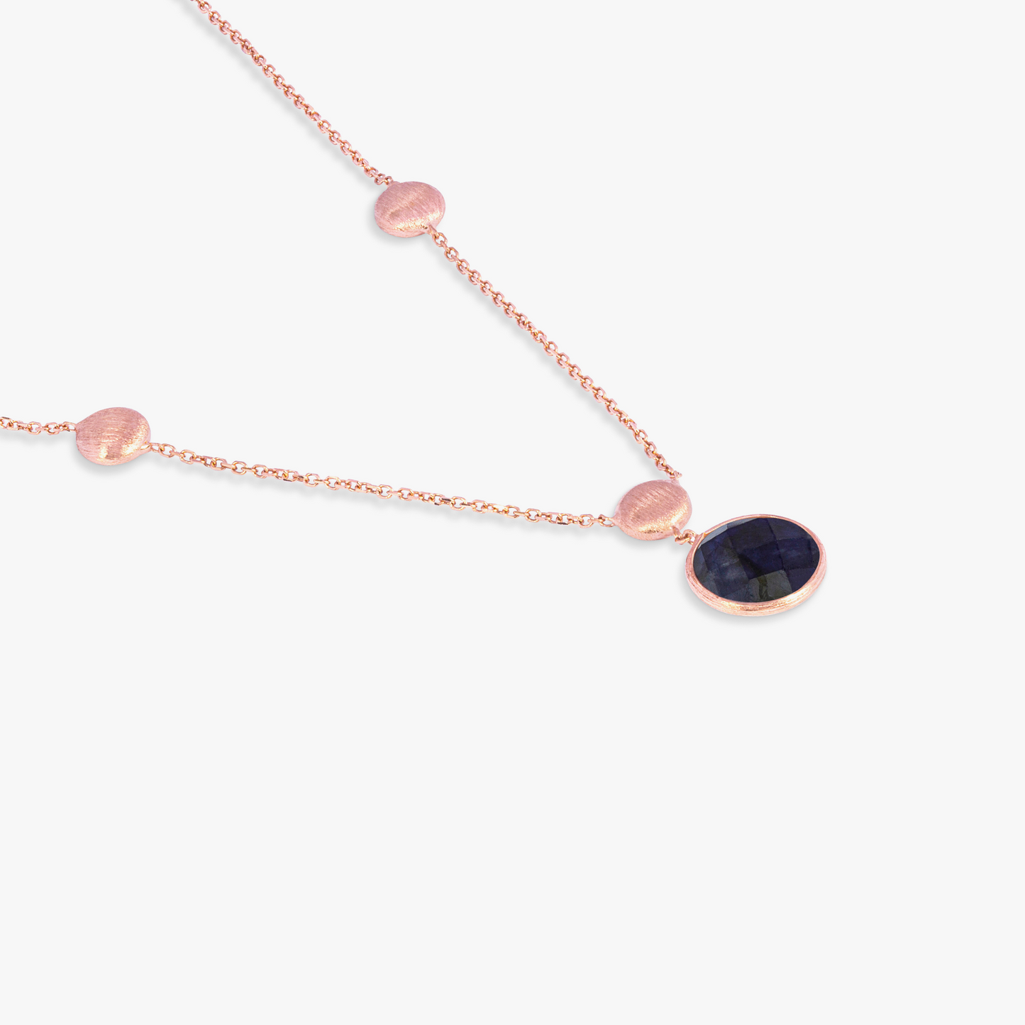 14K satin rose gold Kensington single stone necklace with sapphire