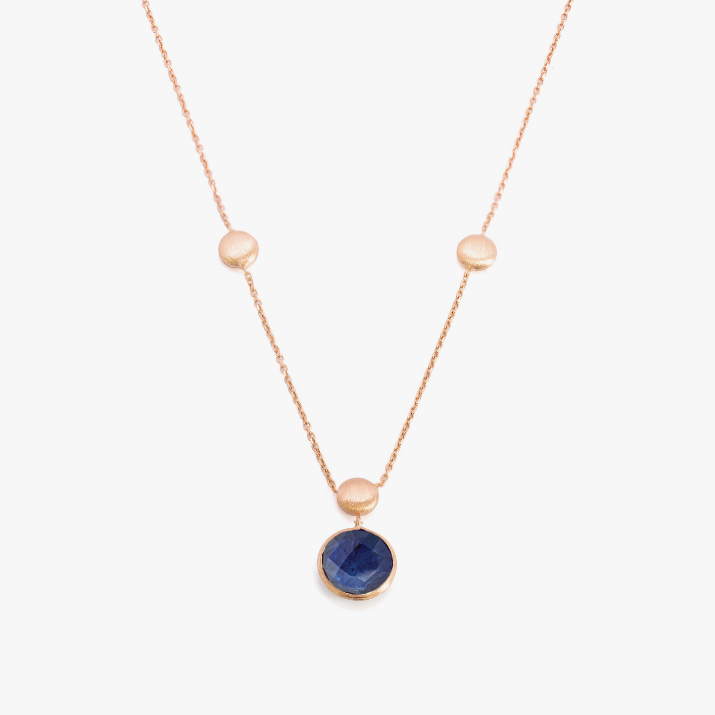 14K satin rose gold Kensington single stone necklace with sapphire