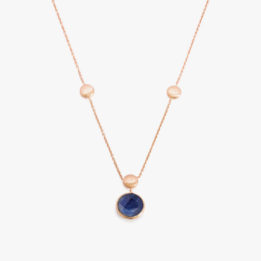 14K satin rose gold Kensington single stone necklace with sapphire