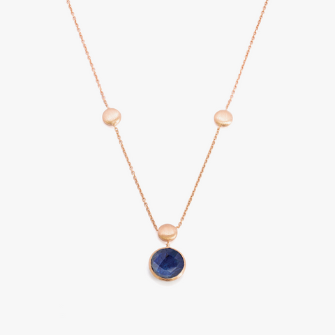 14K satin rose gold Kensington single stone necklace with sapphire
