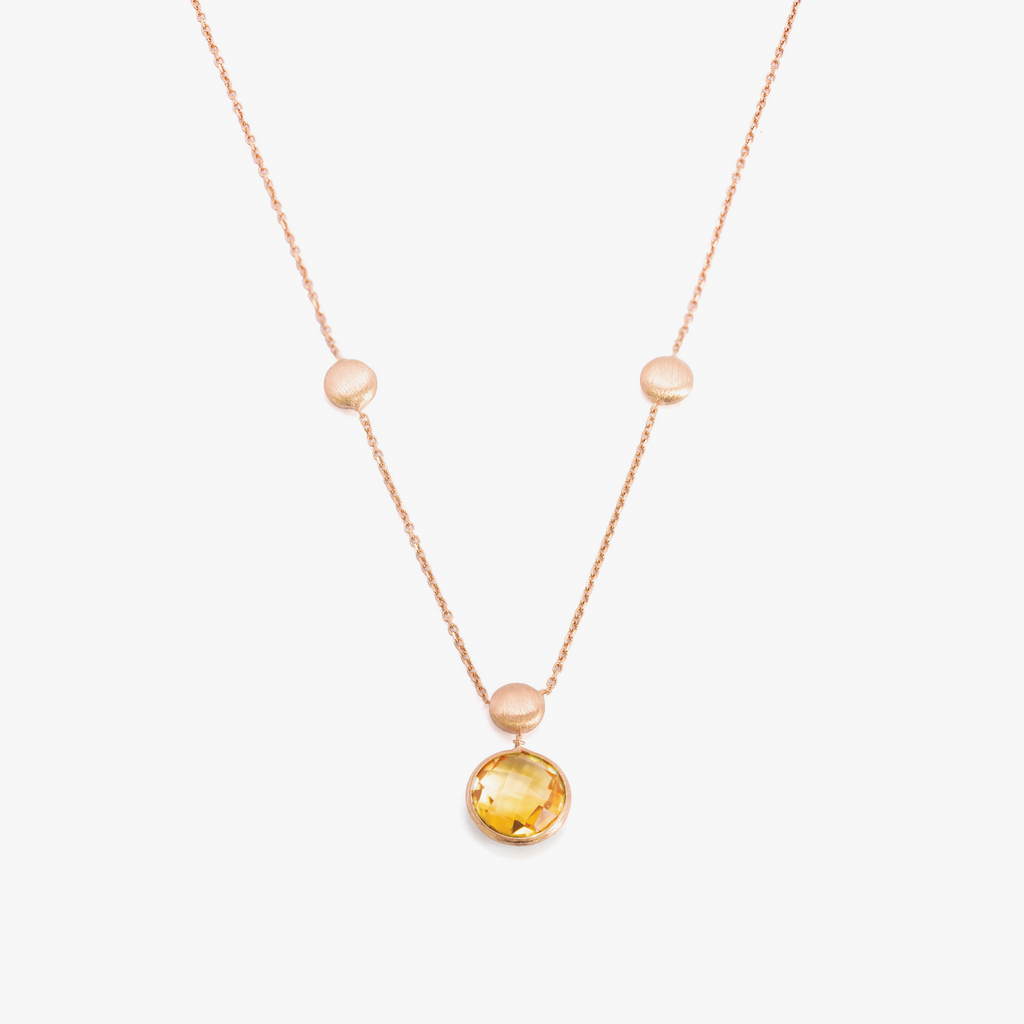 14K satin rose gold Kensington single stone necklace with citrine