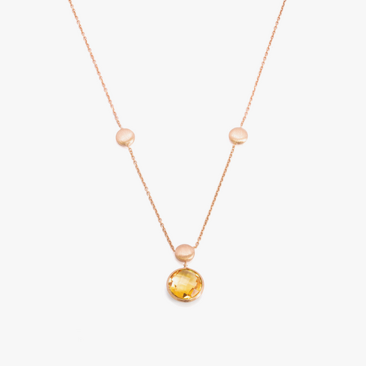 14K satin rose gold Kensington single stone necklace with citrine