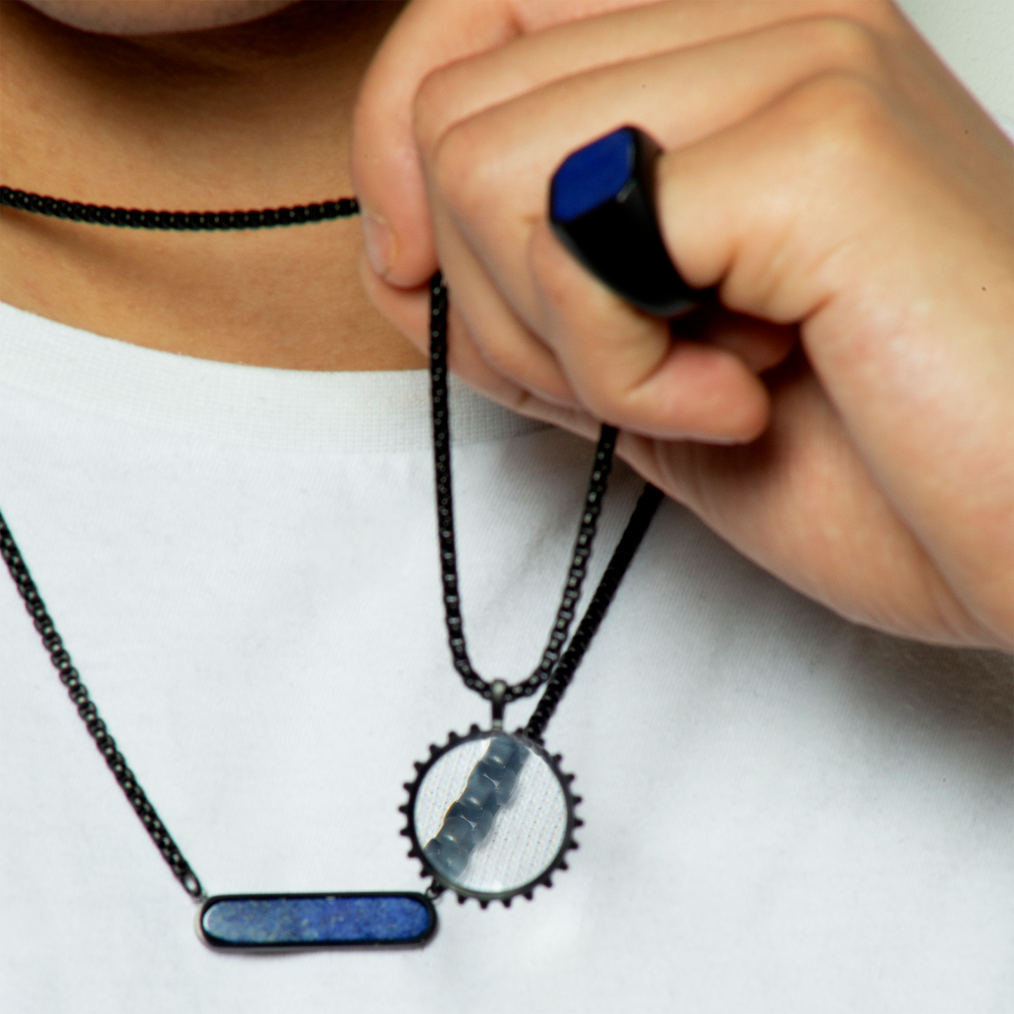 Black IP plated stainless steel Lens Gear necklace