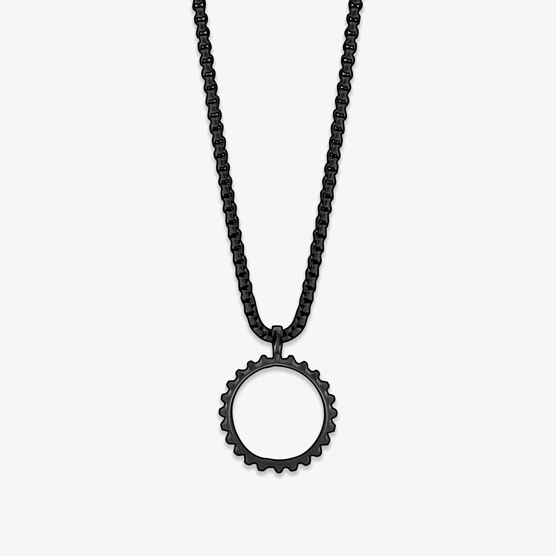 Black IP plated stainless steel Lens Gear necklace