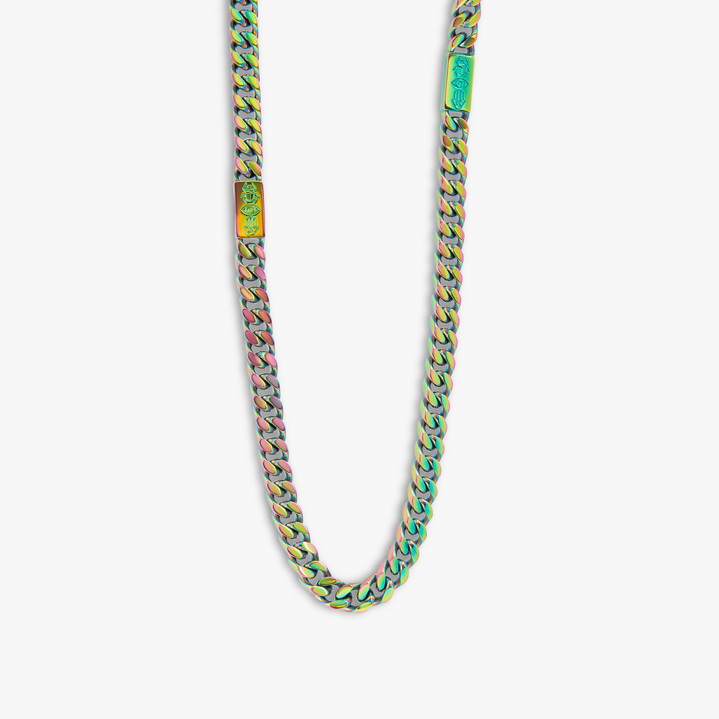 Multi-Colour Iridescent Stainless Steel Kaleidoscope Amulet Necklace in IP Iridescent plated stainle