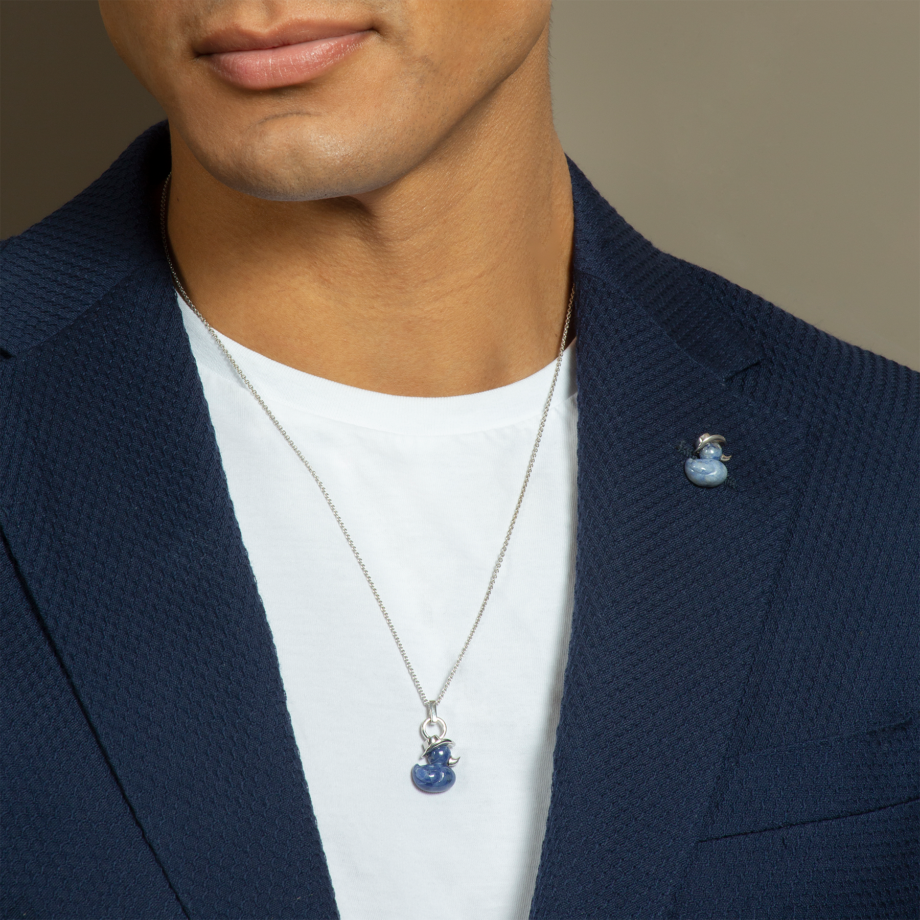 Duck Rodeo Necklace In Rhodium Plated Silver With Sodalite