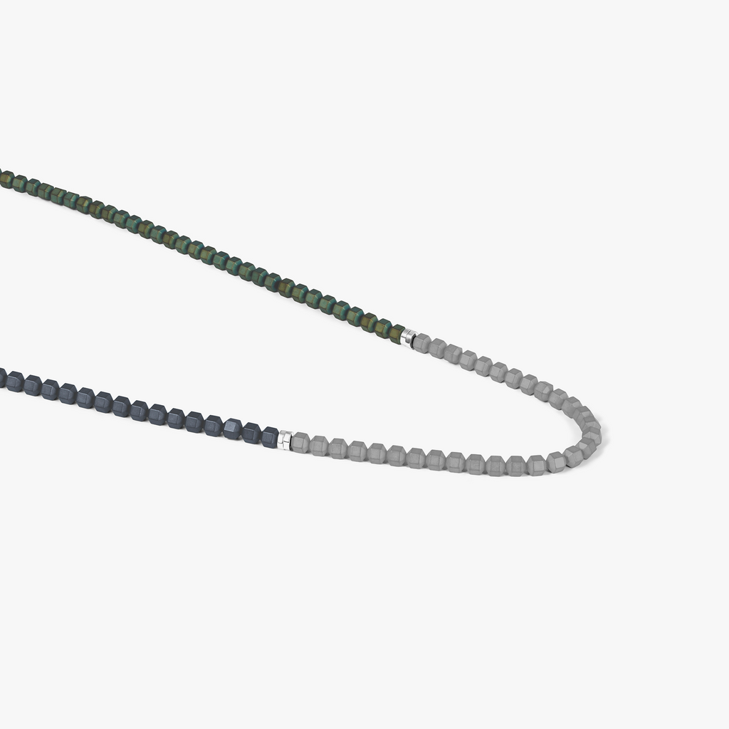 Green Rhodium Plated Icosahedron Hematite Necklace