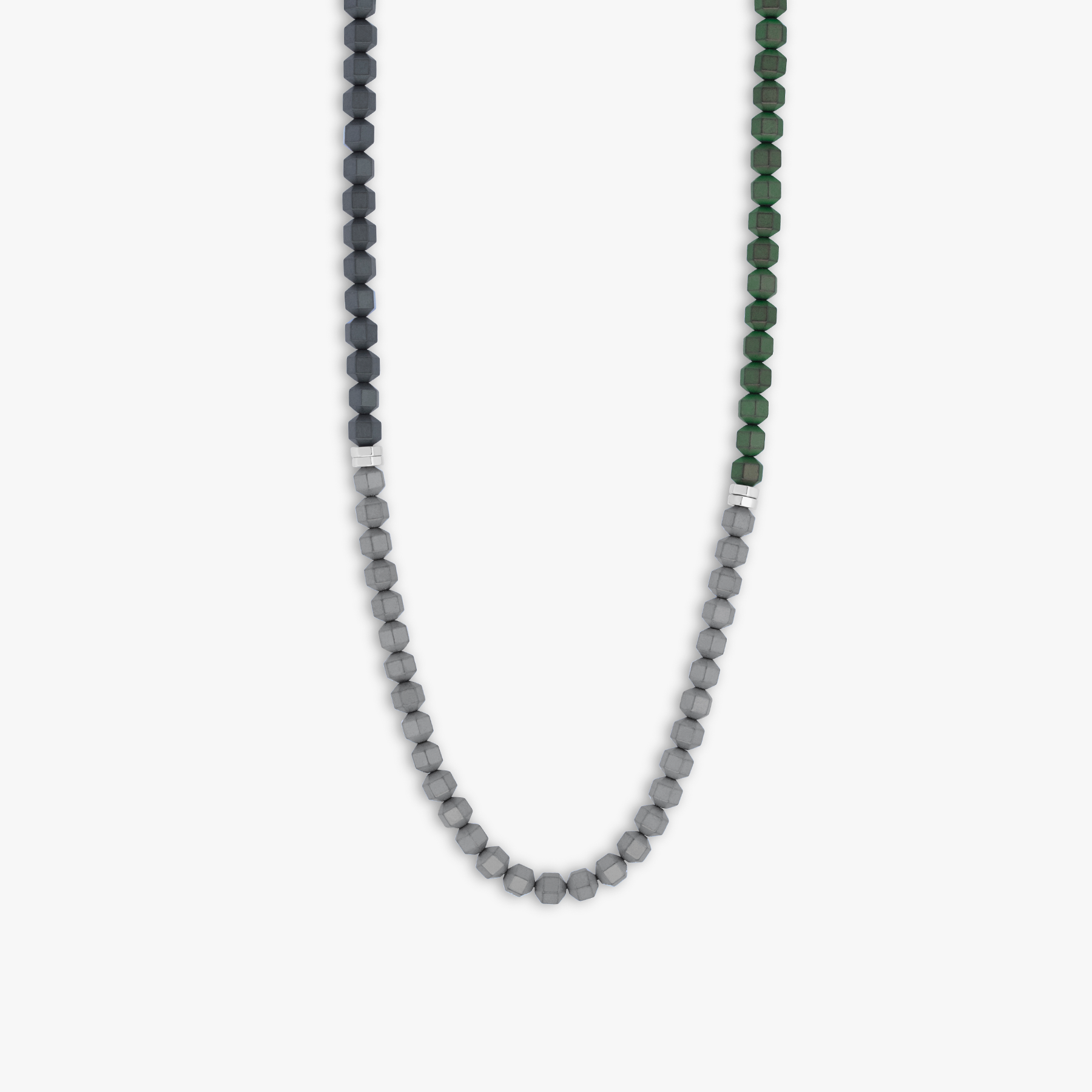 Green Rhodium Plated Icosahedron Hematite Necklace