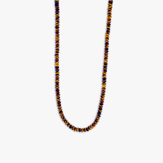 Nodo Beaded Necklace in Rhodium Silver with Brown Tiger Eye