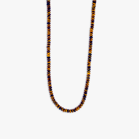 Nodo Beaded Necklace in Rhodium Silver with Brown Tiger Eye