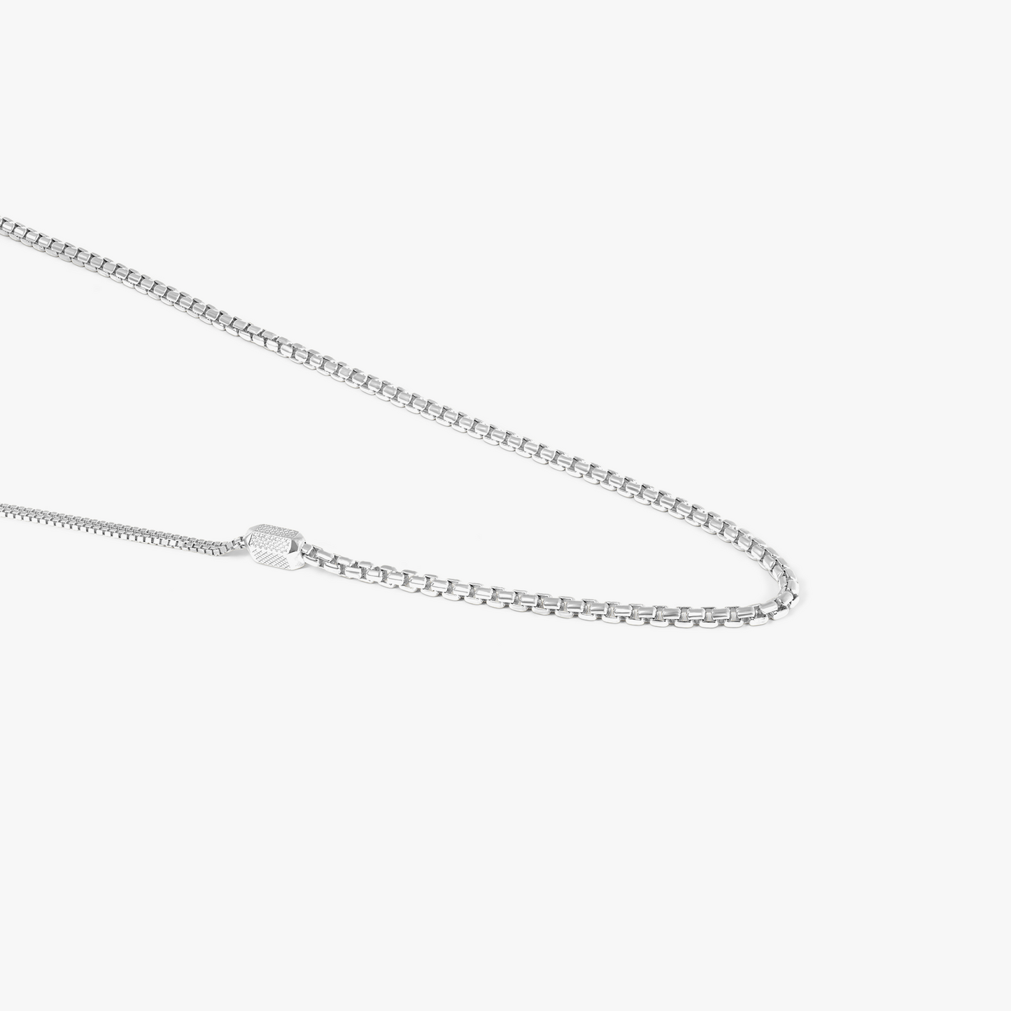 Hexade Box Chain Necklace In Rhodium Plated Silver