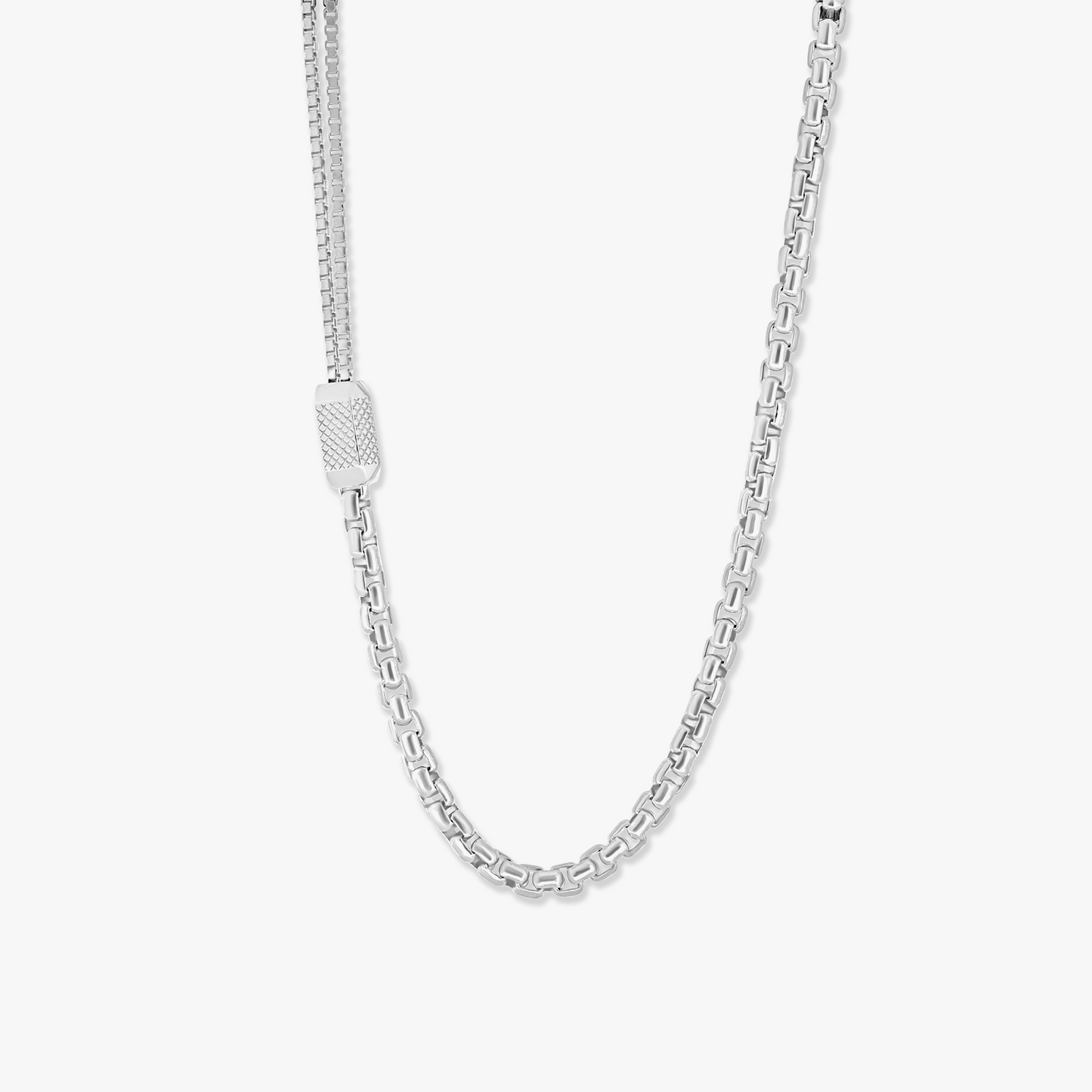 Hexade Box Chain Necklace In Rhodium Plated Silver