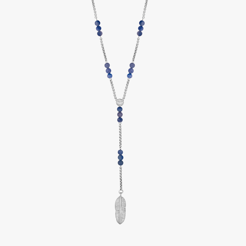 Capri Plume Necklace In Rhodium Plated Silver With Blue Aventurine
