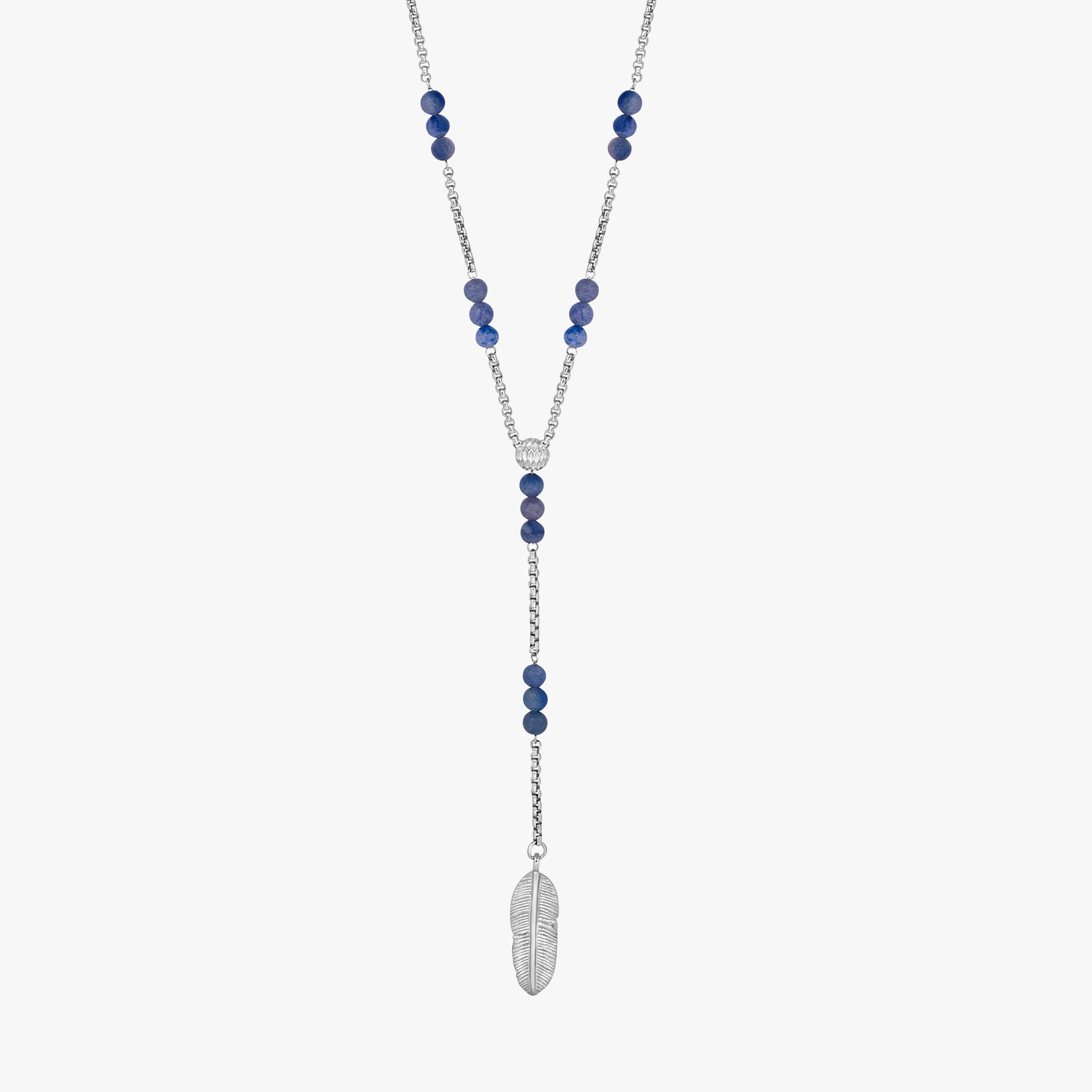 Capri Plume Necklace In Rhodium Plated Silver With Blue Aventurine