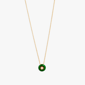 Round Diamond Pendant Necklace in 18K Rose Gold with Green Enamel