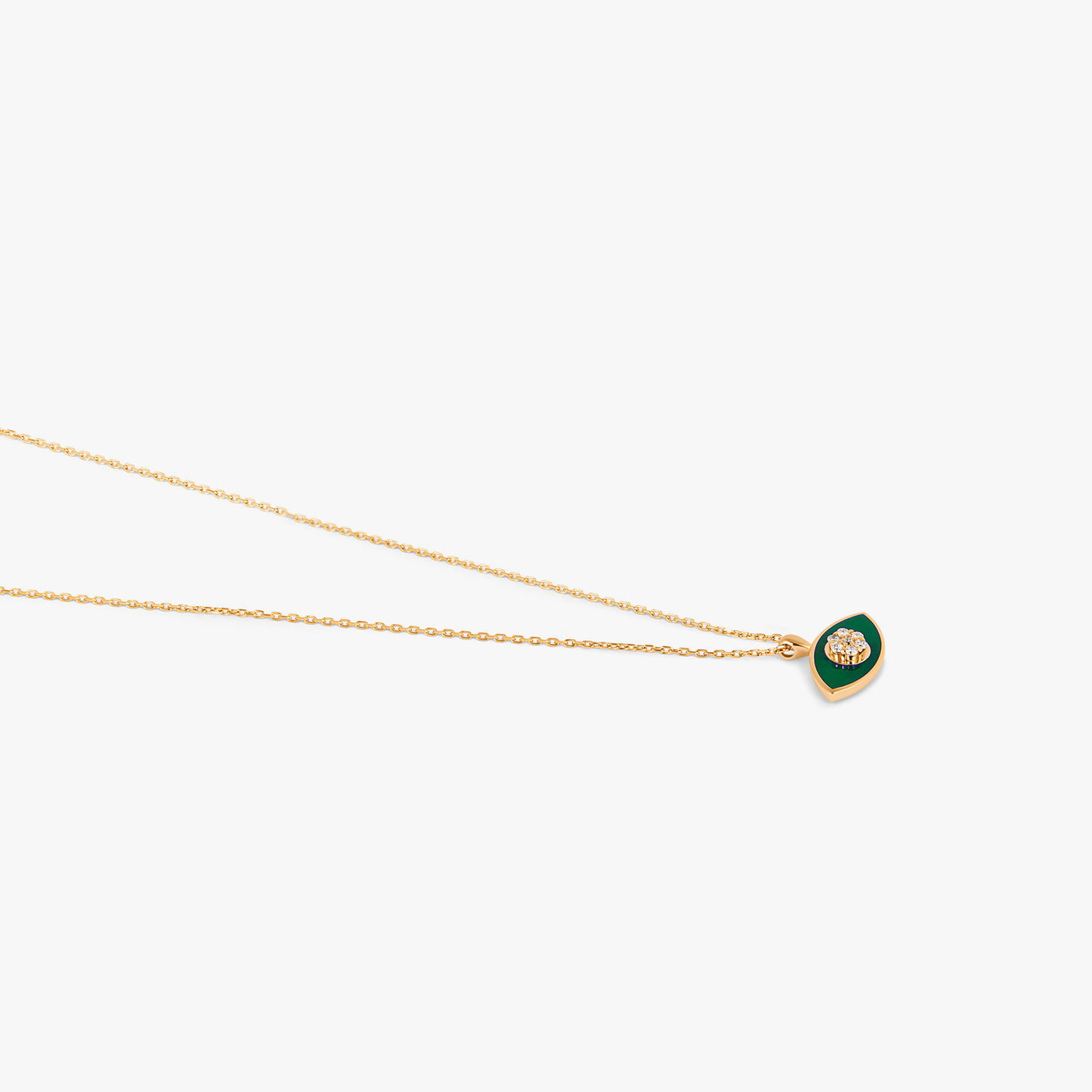 Marquise Diamond Pendant Necklace in 18K Rose Gold with Green Enamel