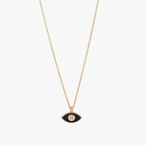 Marquise Diamond Pendant Necklace in 18K Rose Gold with Black Enamel