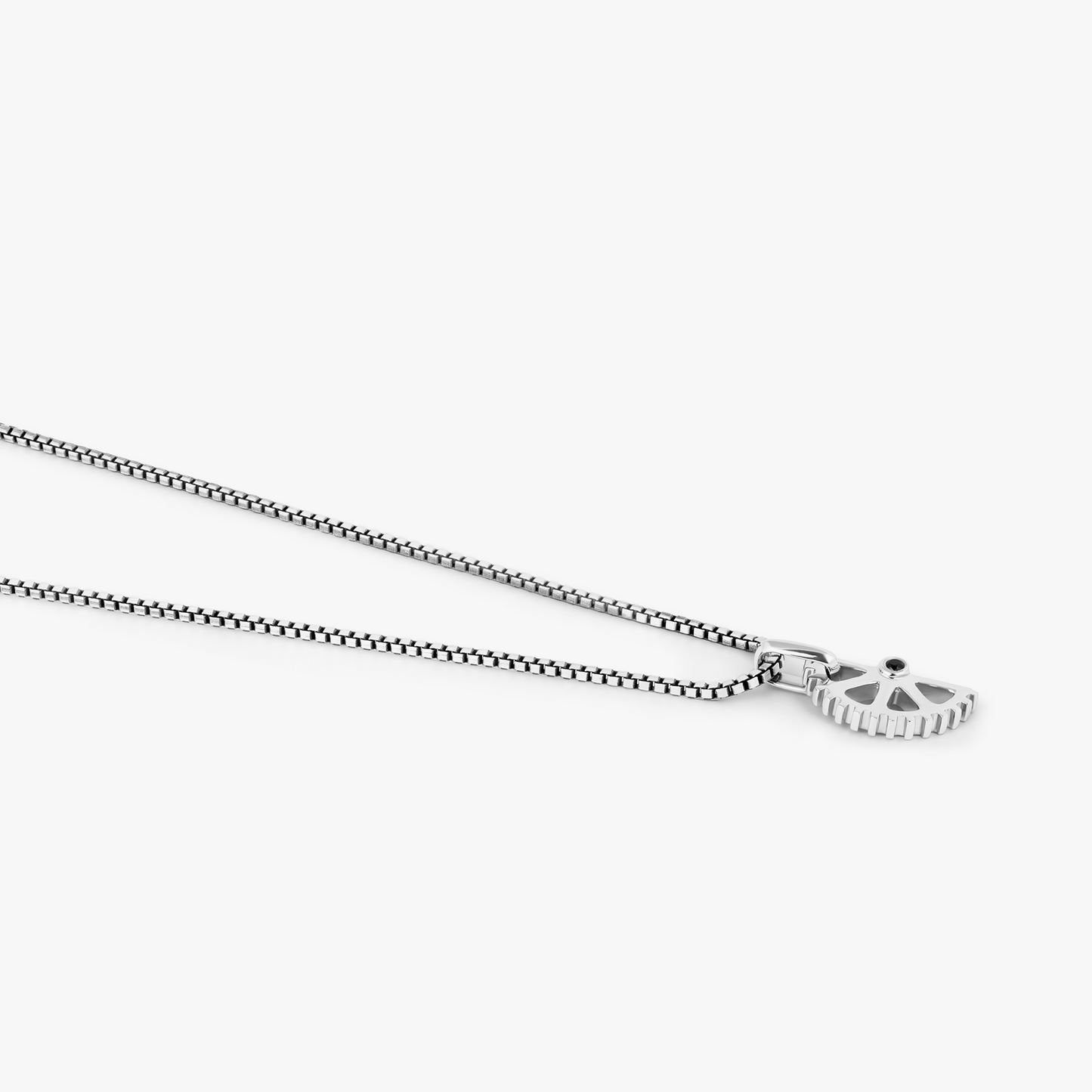 Puzzle Gear Box Chain Necklace in Rhodium Plated Silver