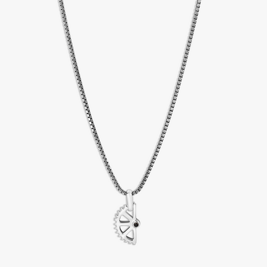 Puzzle Gear Box Chain Necklace in Rhodium Plated Silver