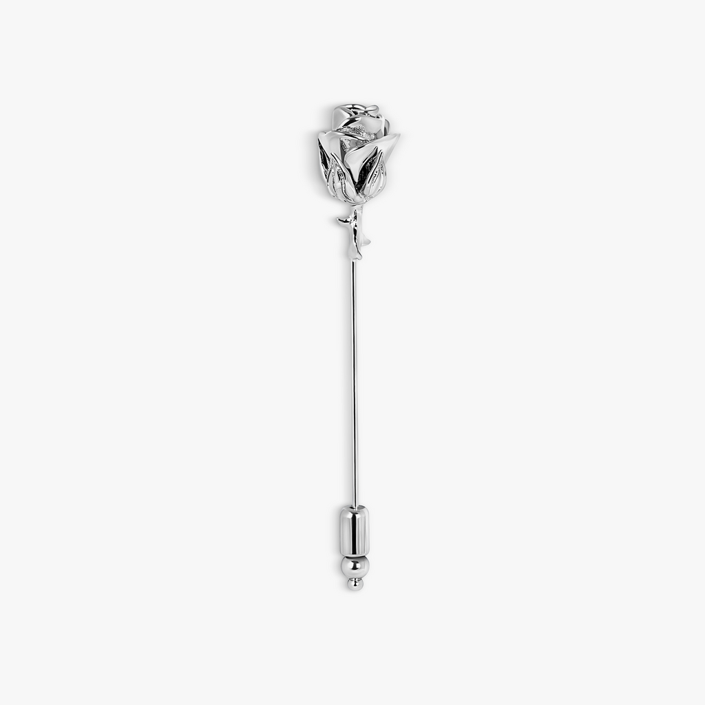 Rose Flower Pin in Palladium Plated