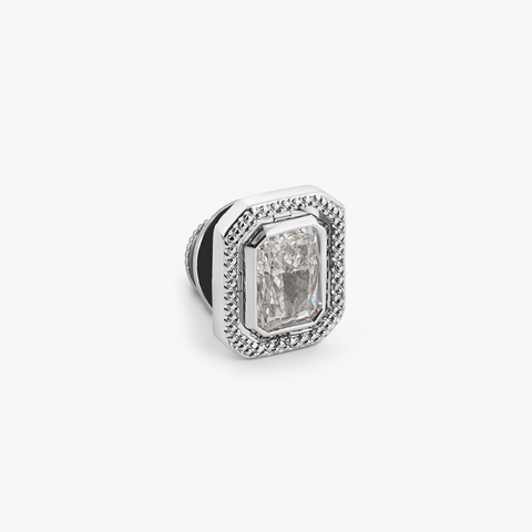 Halo Rectangular Pin in Rhodium Plated with Clear Cubic Zirconia