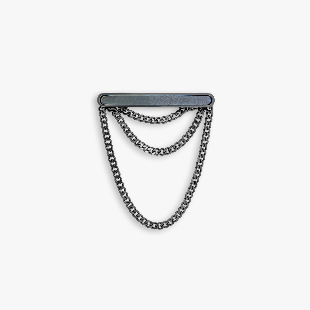 Black IP stainless steel RT Elements brooch with hematite