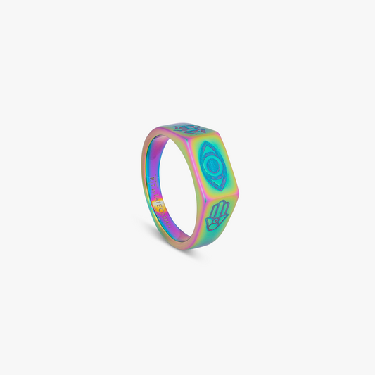 IP Iridescent plated stainless steel Kaleidoscope Amulet ring