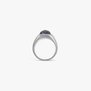 Doppione Signet Ring in Rhodium Silver with Grey Hematite