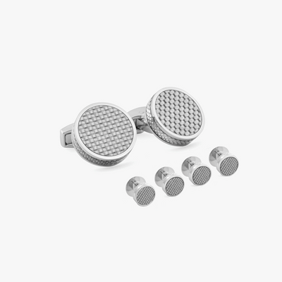 TATEOSSIAN D SHAPE WITH GREY ALUTEX CUFFLINKS