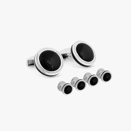 Signature Round Silver Shirt Stud Set - Onyx – Tateossian London