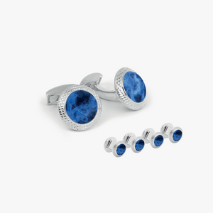 Bullseye Cufflink and Shirt Studs in Palladium Plated with Sodalite