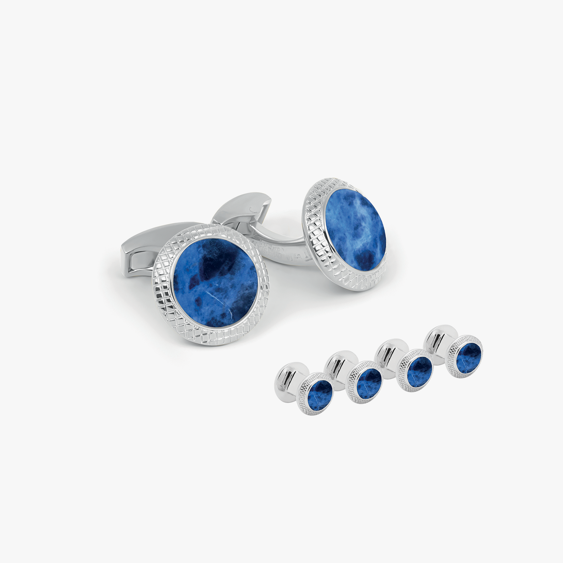 Bullseye Cufflink and Shirt Studs in Palladium Plated with Sodalite
