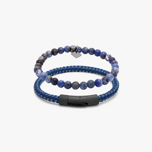 THOMPSON Stainless steel Denim Set bracelets in blue leather