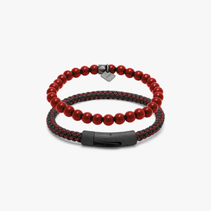 THOMPSON Stainless steel Denim Set bracelets in red leather