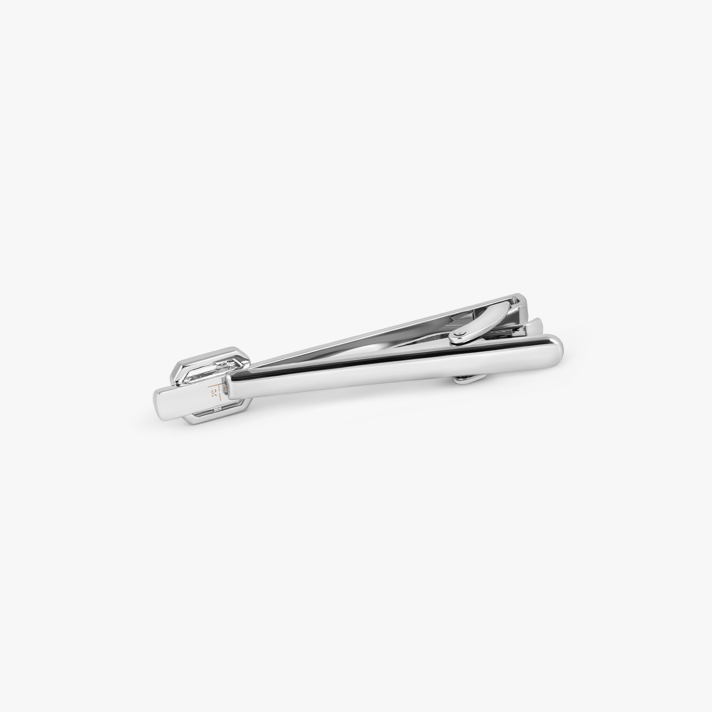 Halo Rectangular Tie Clip in Rhodium Plated with Clear Cubic Zirconia