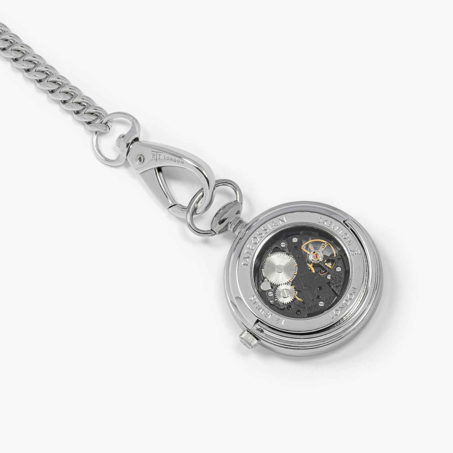 Mechanical Skeleton Pocket Watch In Rhodium Plated