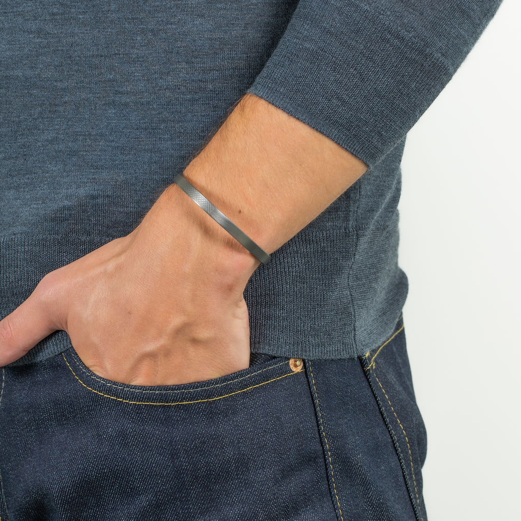 Classic Bangle In Matte Black Rhodium Plated Silver- Engravable