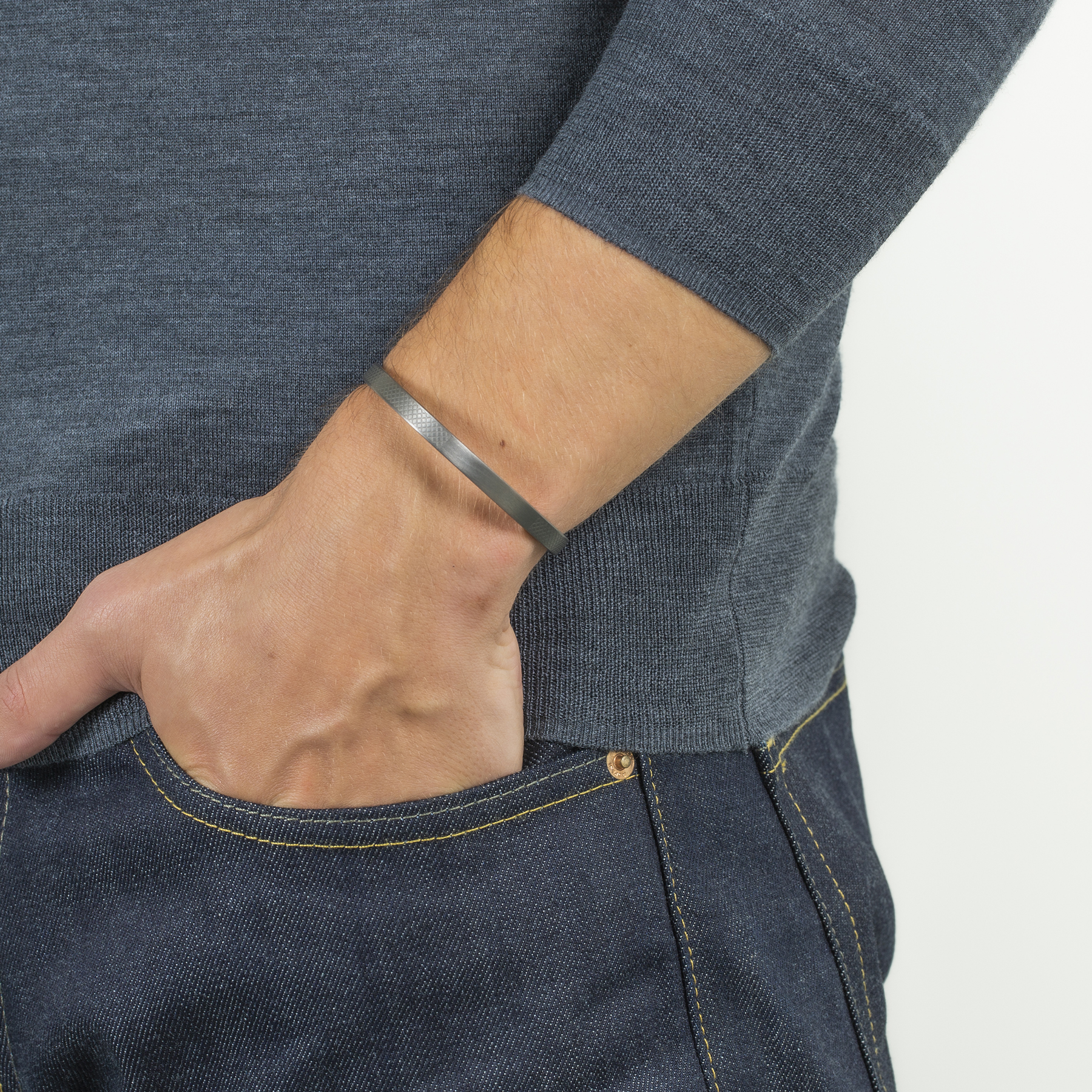 Classic Bangle In Matte Black Rhodium Plated Silver- Engravable