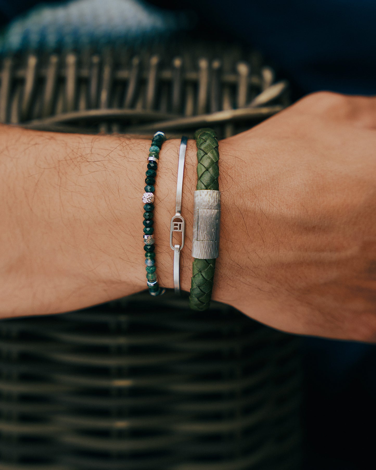 Graffiato Oval Leather Bracelet In Green