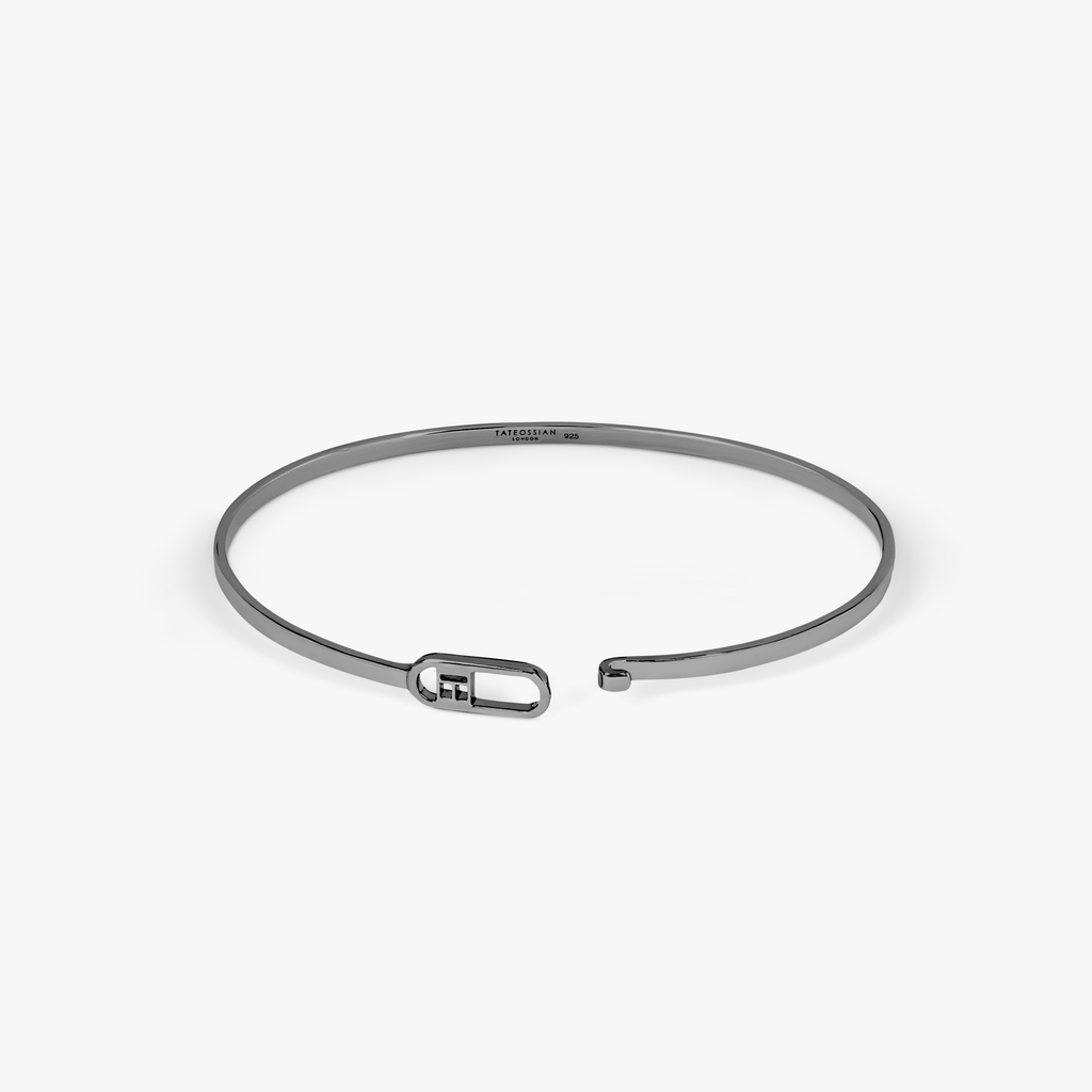 T-bangle in polished black rhodium plated sterling silver
