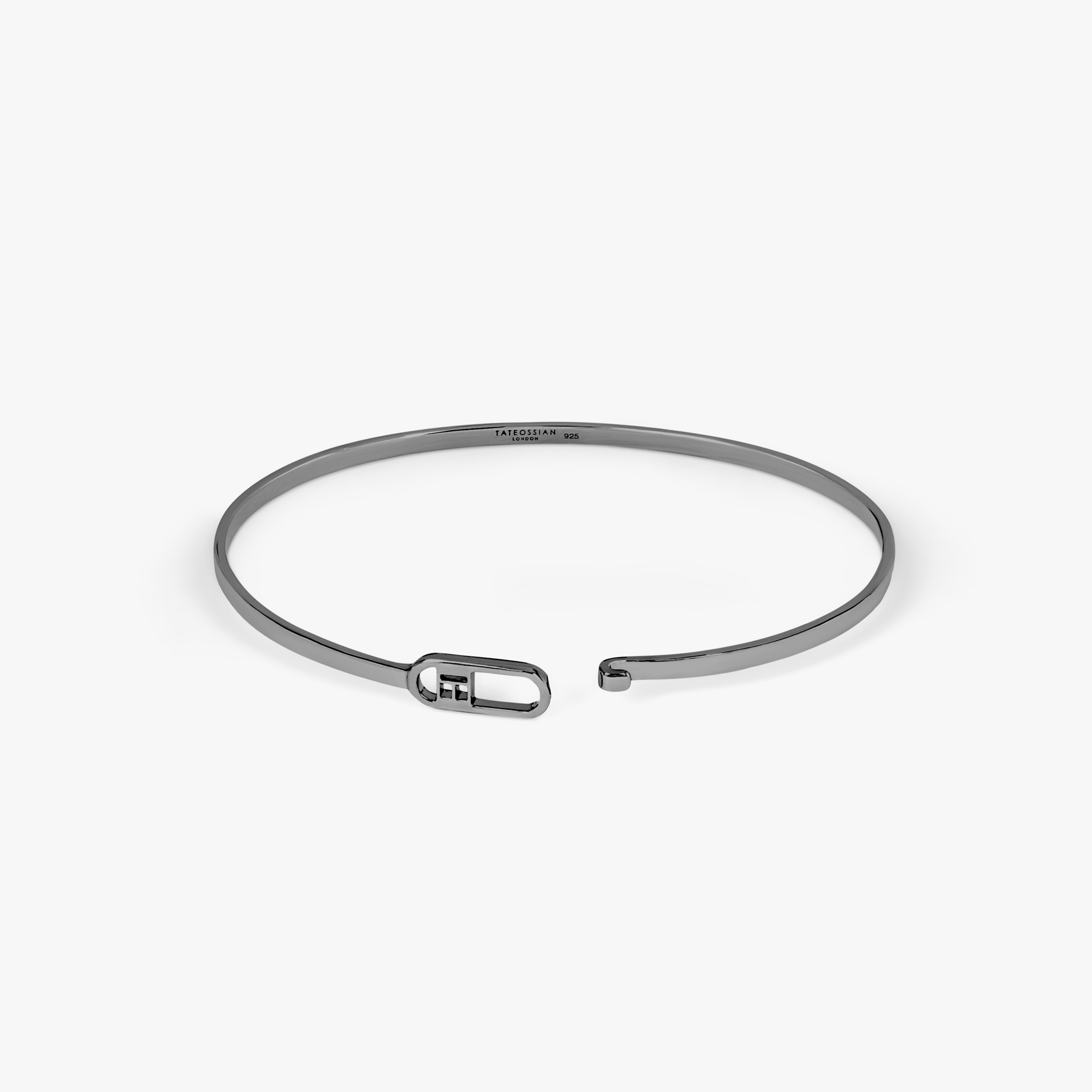 T-bangle in polished black rhodium plated sterling silver