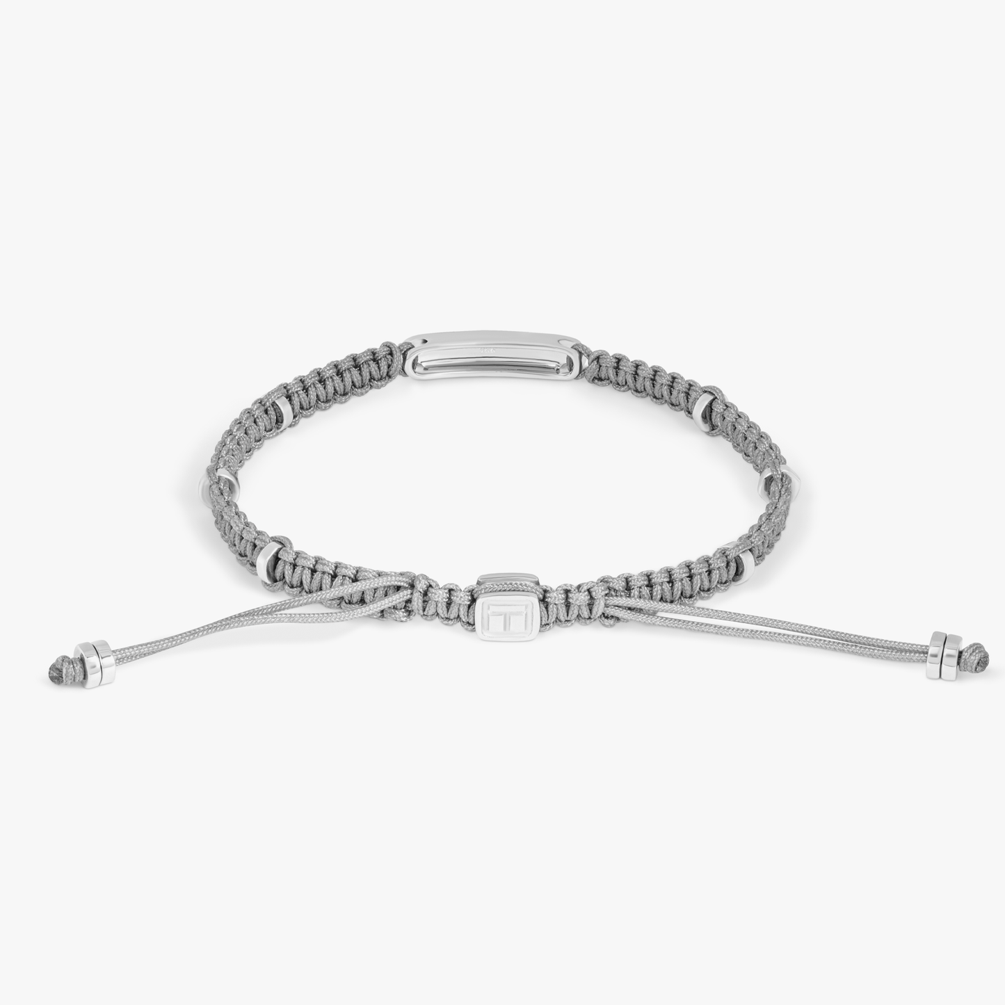 Diamond Baton Grey Macrame Bracelet in Rhodium Silver