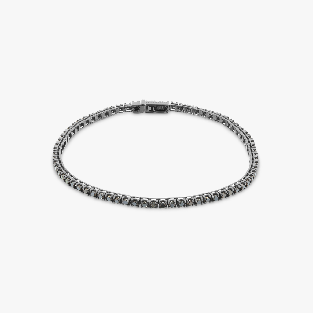 Tennis Bracelet in Black Rhodium Plated 18K White Gold with Black and Blue Diamonds