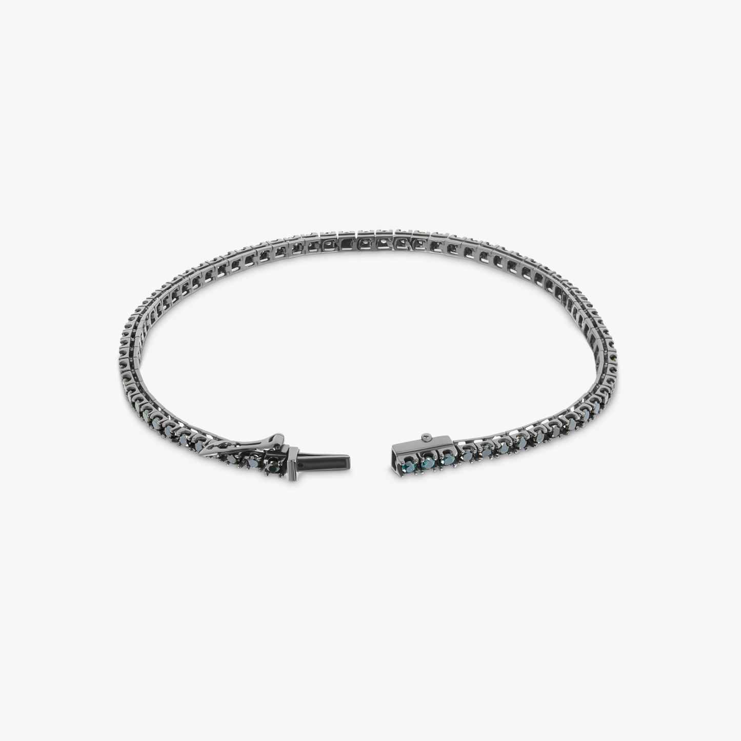 Tennis Bracelet in Black Rhodium Plated 18K White Gold with Black and Blue Diamonds