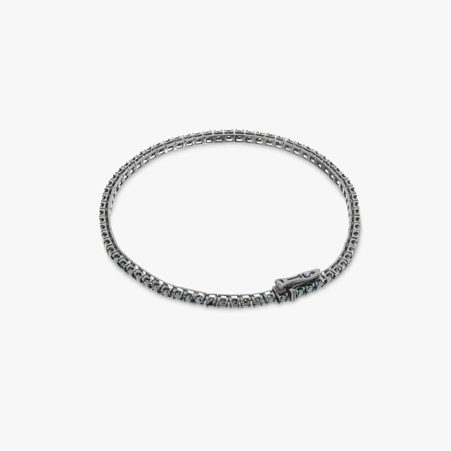 Tennis Bracelet in Black Rhodium Plated 18K White Gold with Black and Blue Diamonds