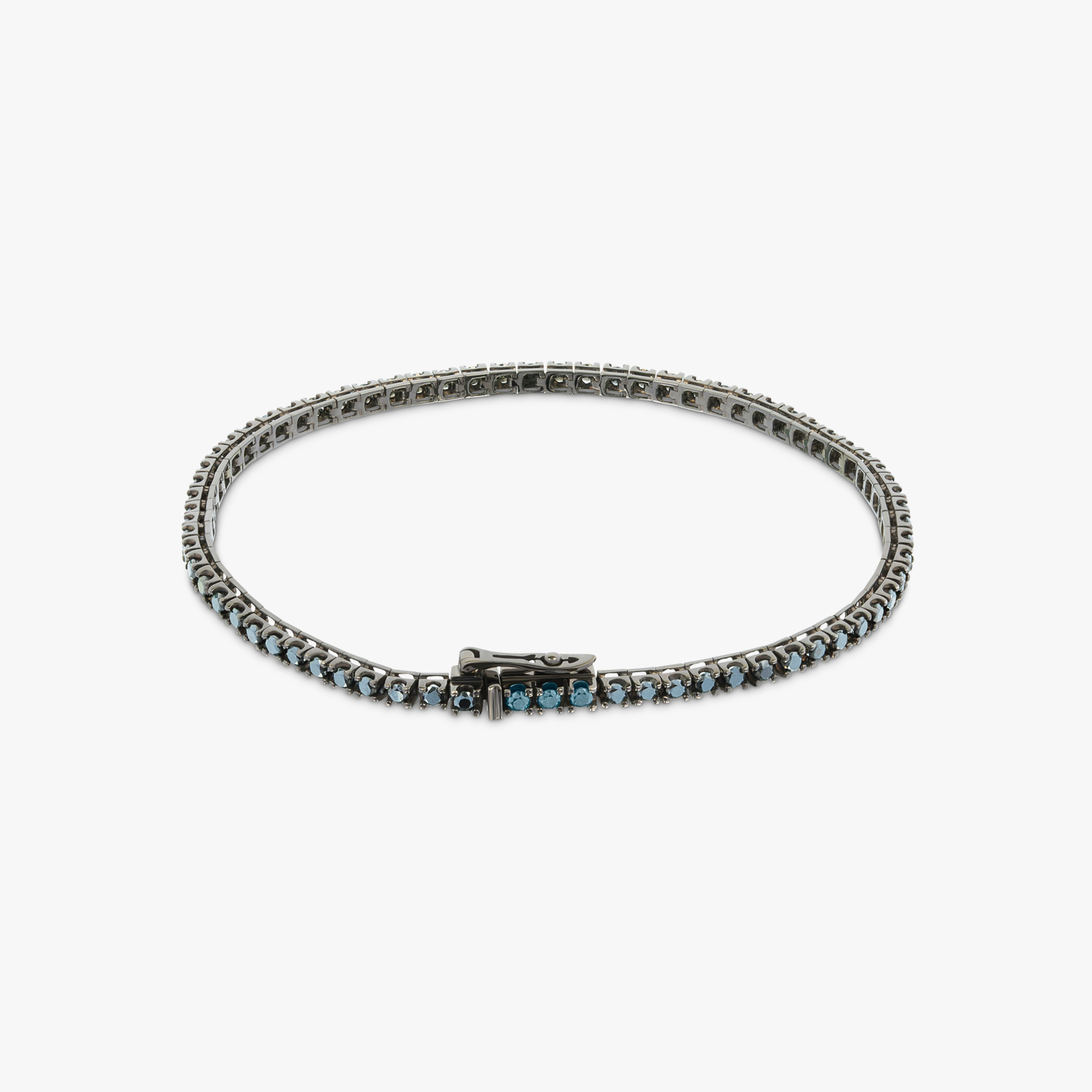 Tennis Bracelet in Black Rhodium Plated 18K White Gold with Black and Blue Diamonds
