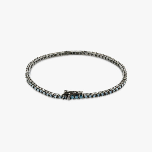 Tennis Bracelet in Black Rhodium Plated 18K White Gold with Black and Blue Diamonds