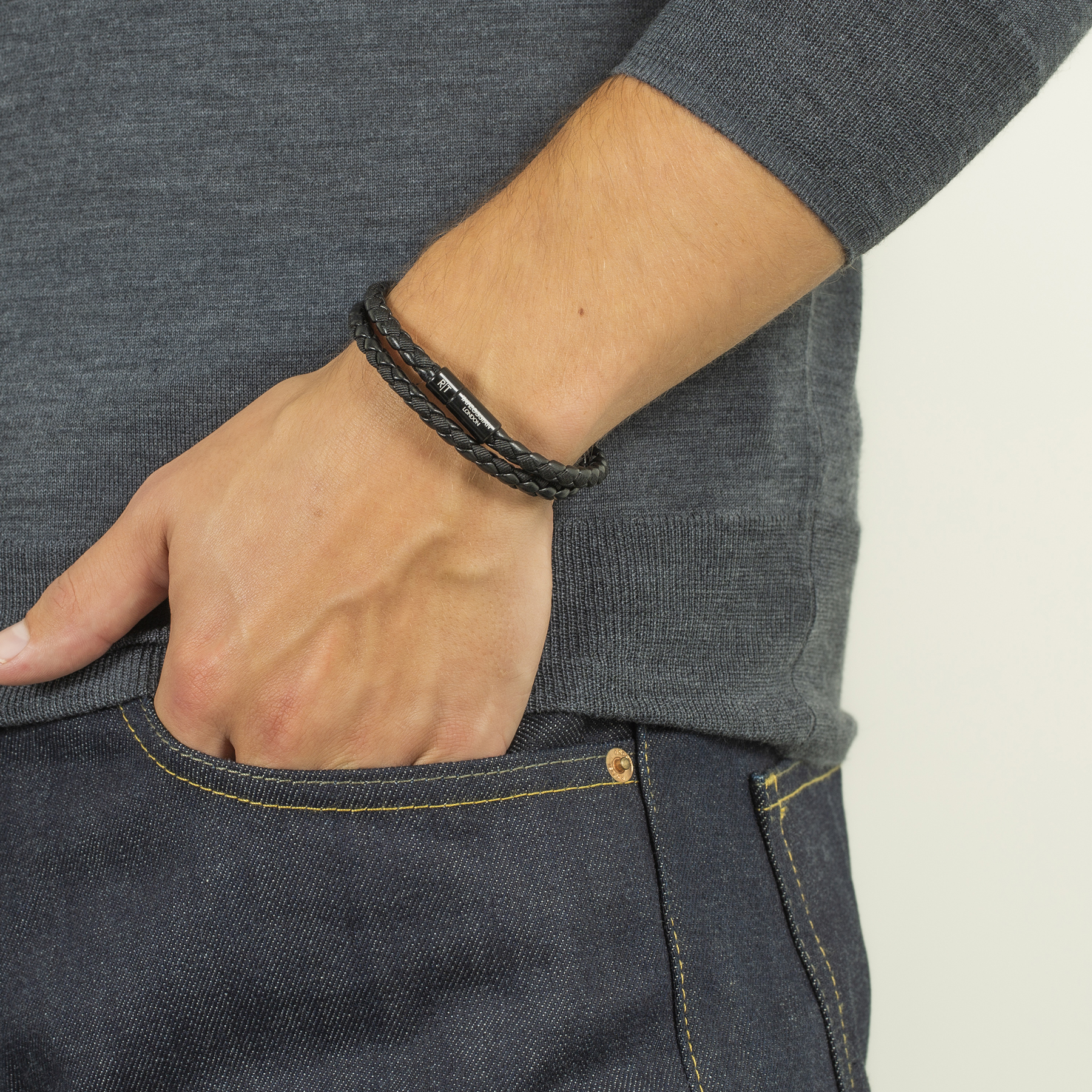 Chelsea Leather Bracelet In Black With Aluminium Clasp Chelsea Leather Bracelet In Black With Aluminium Clasp